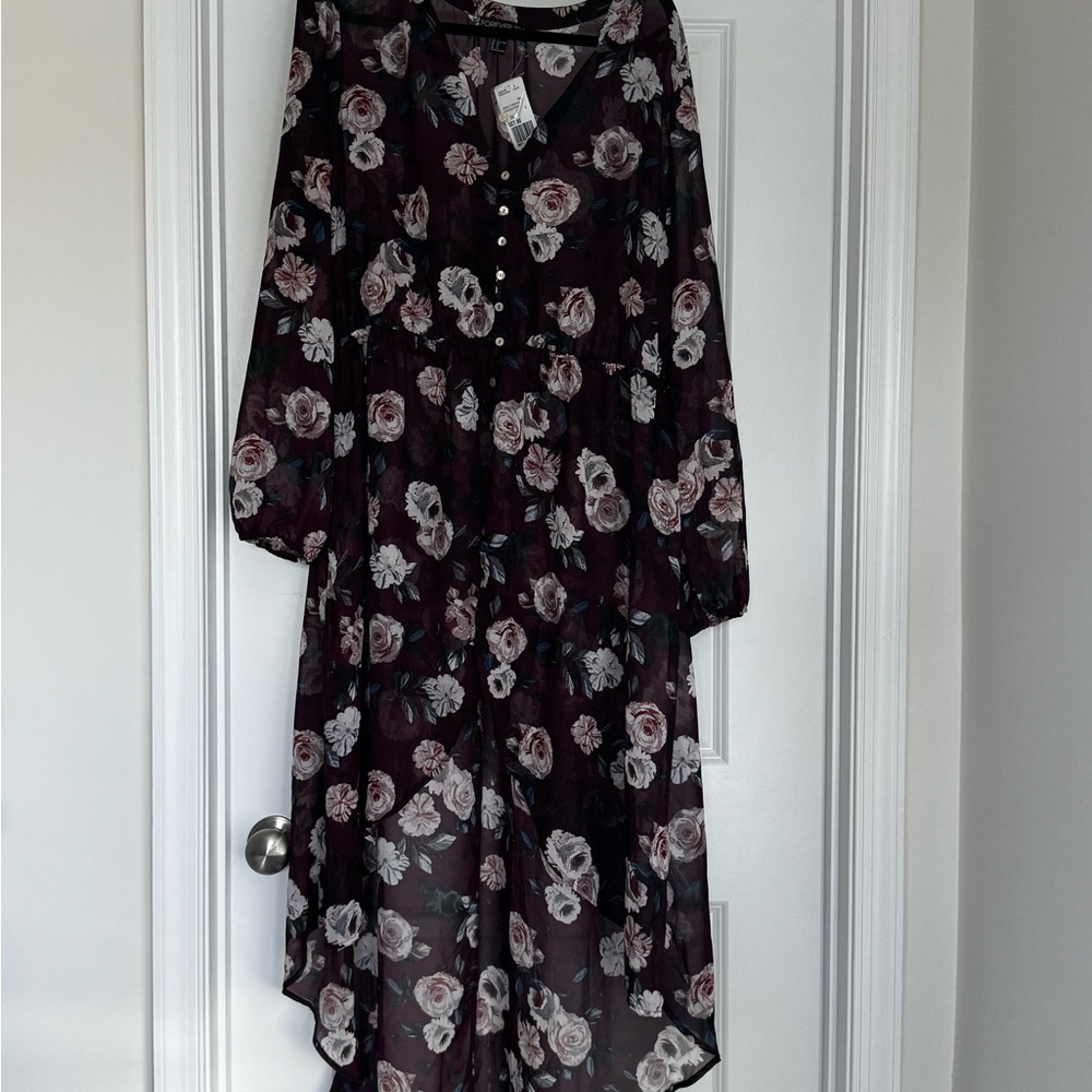 Forever 21 Sheer Floral Black High-Low Dress Size 2x